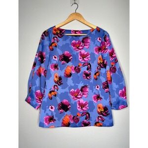 Banana‎ Republic Petite Blue Floral 3/4 Sleeve Boat Neck Top Size M